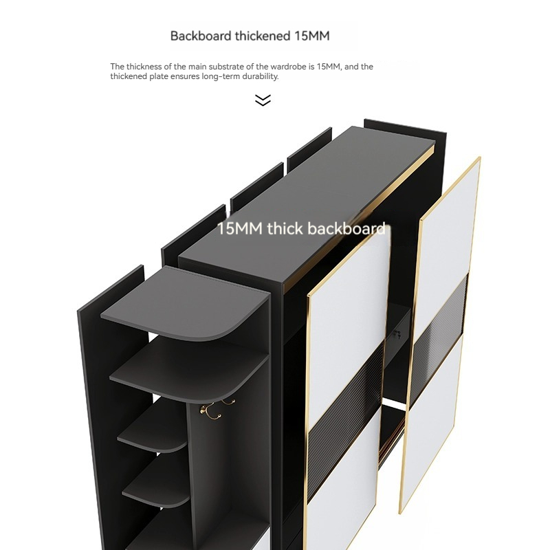 [Pre-order]  Modern simple sliding door wardrobe home bedroom assembly light luxury small apartment glass sliding door combination large wardrobe-Smart-Living