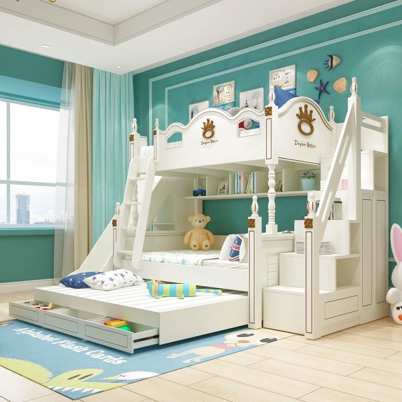 [Pre order] White Children Bunk Bed with Storage