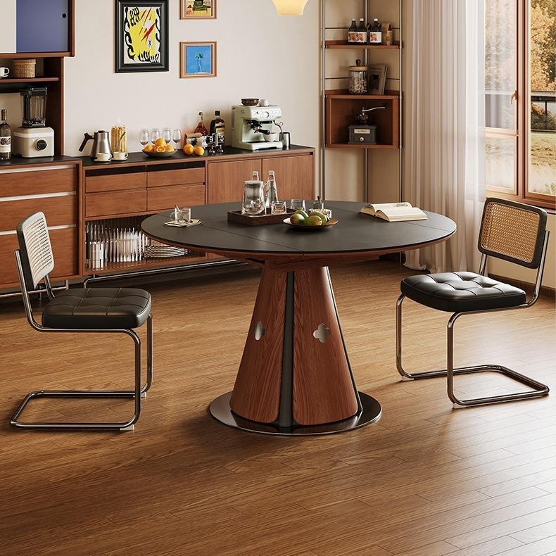 [PRE-ORDER] Solid Oak Vintage-style slab dining table, small apartments, convertible round table, foldable dining table.