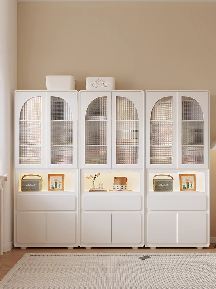 [Pre-order] Mozuki French cream style solid wood bookcase modern minimalist study light luxury high-end glass door storage cabinet bookcase-Smart-Living