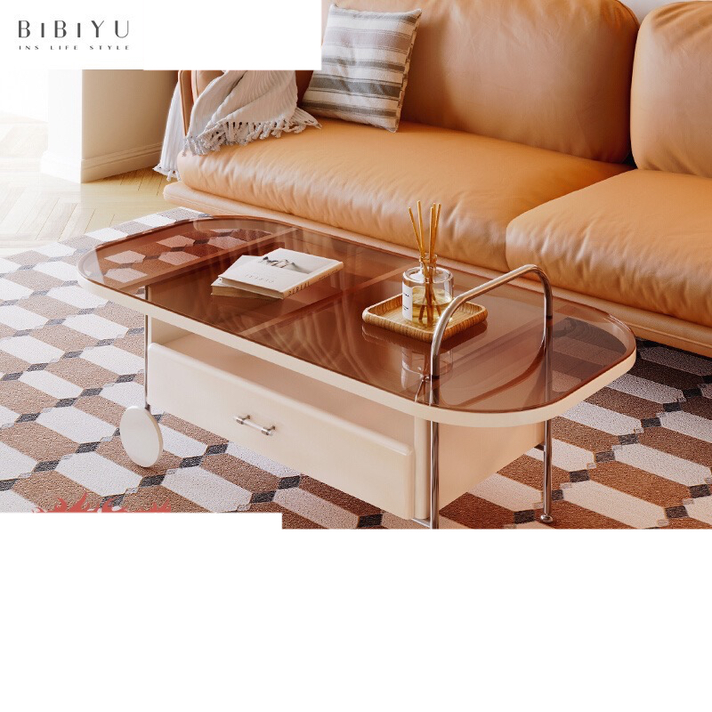 [Pre-order]  Glass coffee table, TV cabinet combination living room, home modern minimal, vintage oval storage, removable design model-Smart-Living