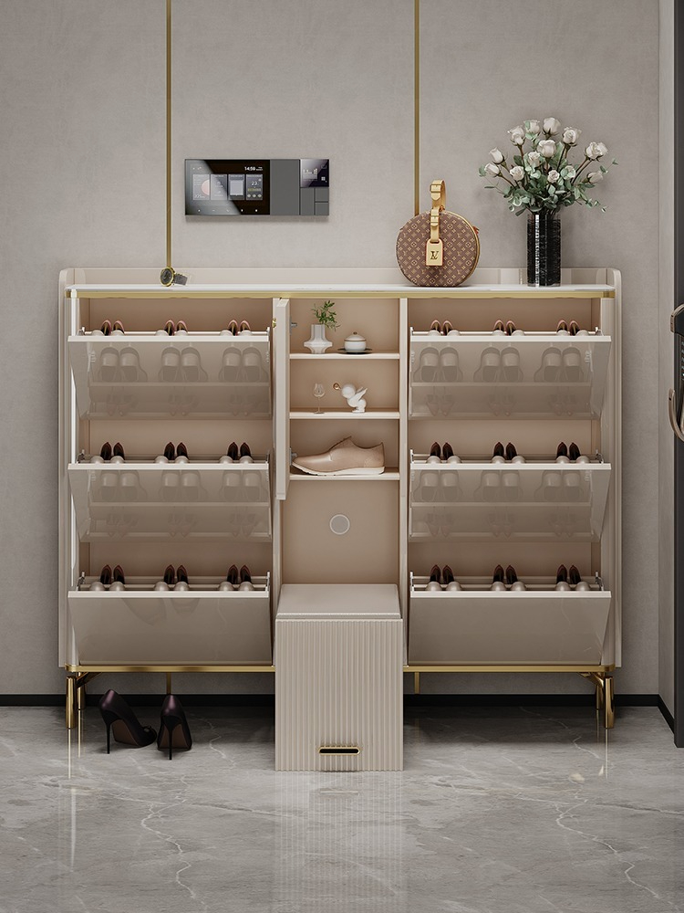[Pre-order]Light luxury ultra-thin tipping bucket shoe cabinet, home door locker, outdoor aisle entrance, home stool integrated shoe rack