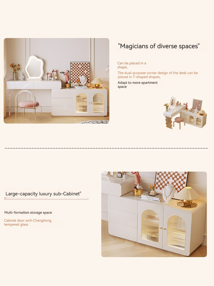 [Pre-order]  Cream style dresser storage cabinet integrated acrylic French light luxury dressing table, modern simple telescopic makeup table-Smart-Living