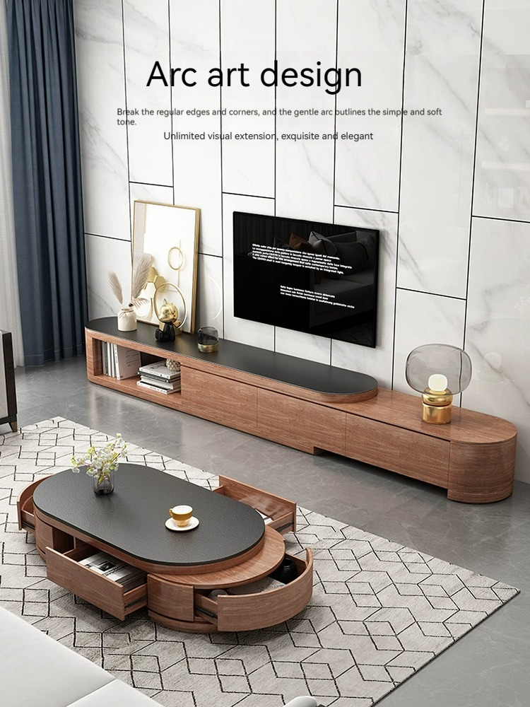 [Pre-order] Nordic fire stone tea table TV cabinet combination rock plate simple tea table living room household small apartment telescopic tea table-Smart-Living