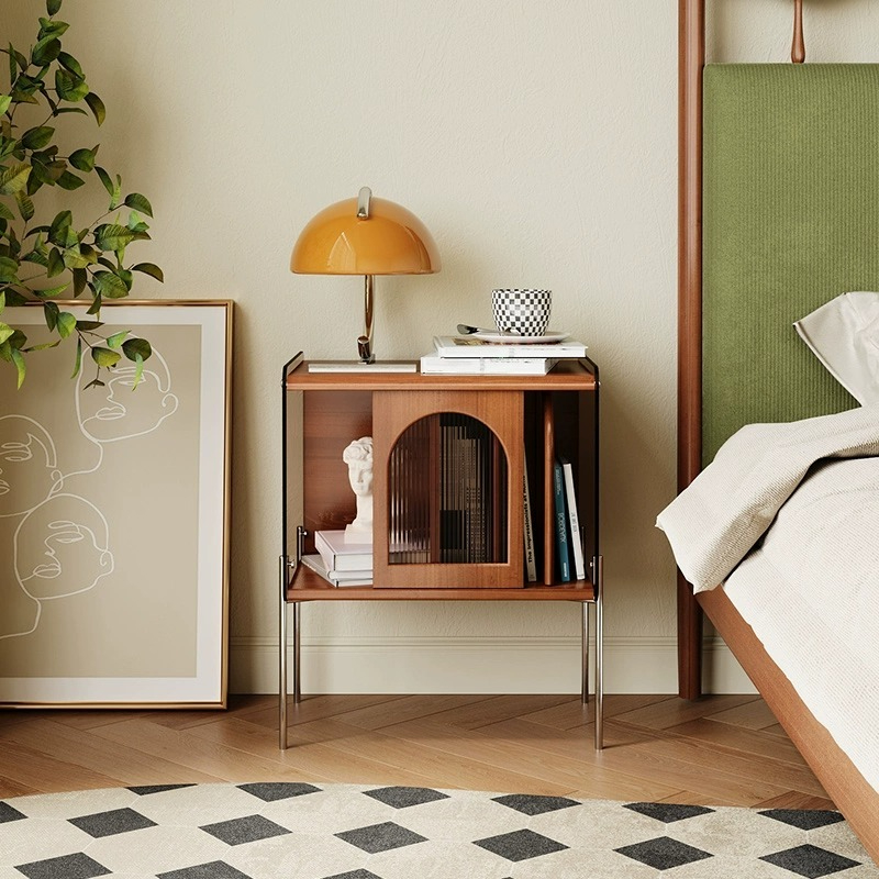 [Pre-order]  Solid wood bedside table simple modern Nordic retro small cabinet locker multifunctional shelf bedroom bedside cabinet-Smart-Living