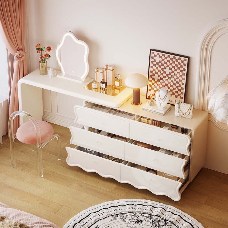 Cream bucket chest integrated dresser, French simple modern bedroom, master bedroom dressing table-Smart-Living