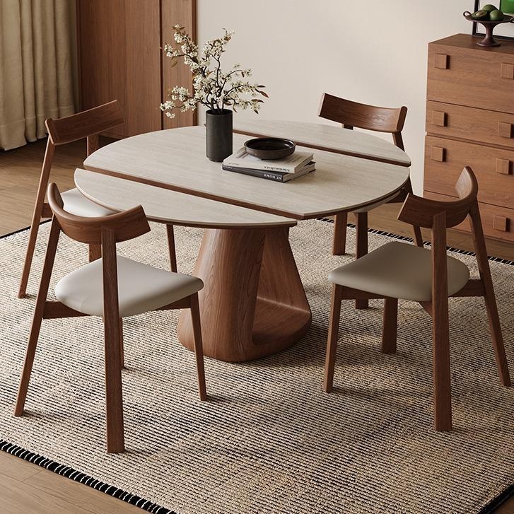 [PRE-ORDER] Solid Oak Vintage-style cave stone telescopic rock slab dining table, suitable for small homes, modern minimalist design.