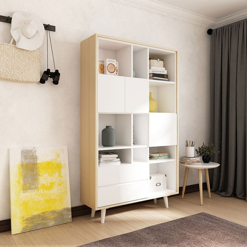 [Pre-order]  Factory direct sales Nordic style painted board bookcase with door, multifunctional storage bookshelf with large capacity storage shelves-Smart-Living