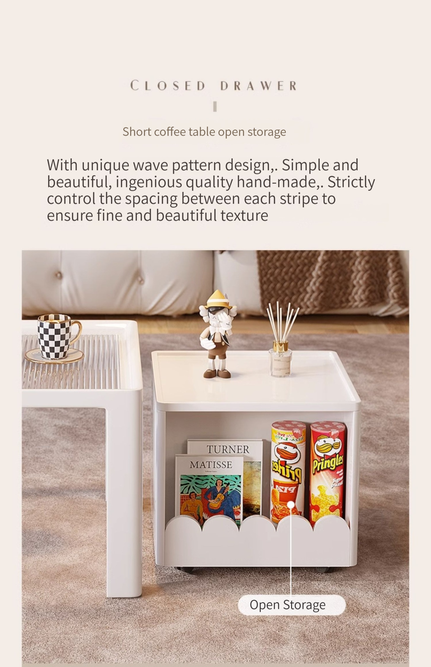 [Pre-order]  Glass coffee table living room home simple modern creative mobile square table small apartment TV cabinet combination white-Smart-Living