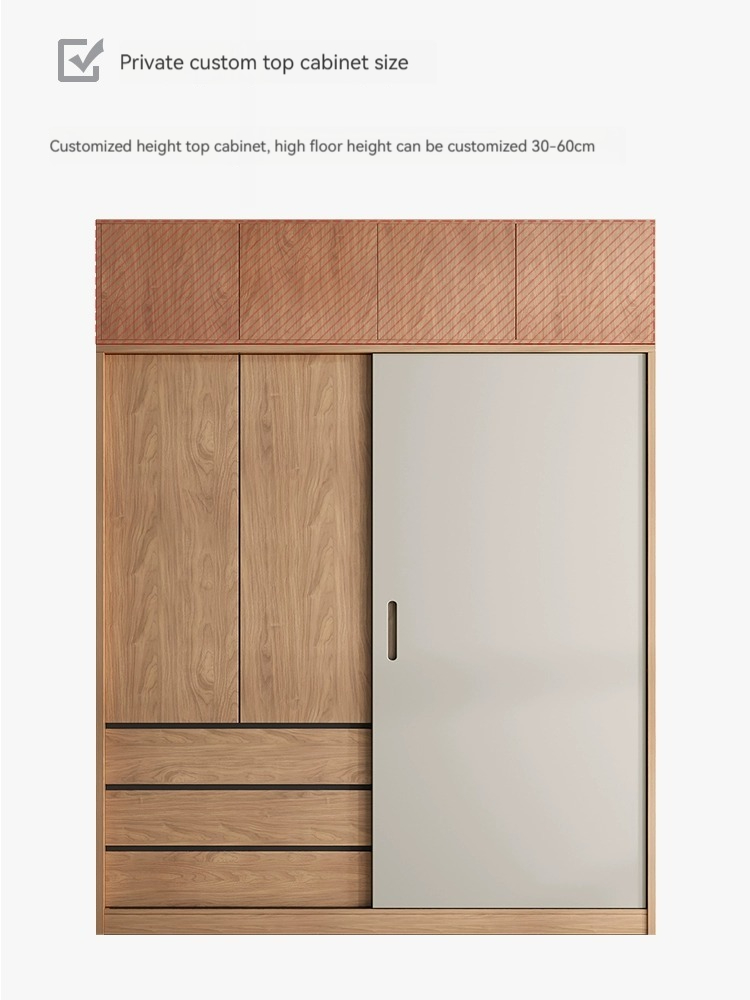 [Pre-order]  Walnut sliding door wardrobe home bedroom simple small apartment finished sliding door master bedroom Japanese style storage large wardrobe-Smart-Living