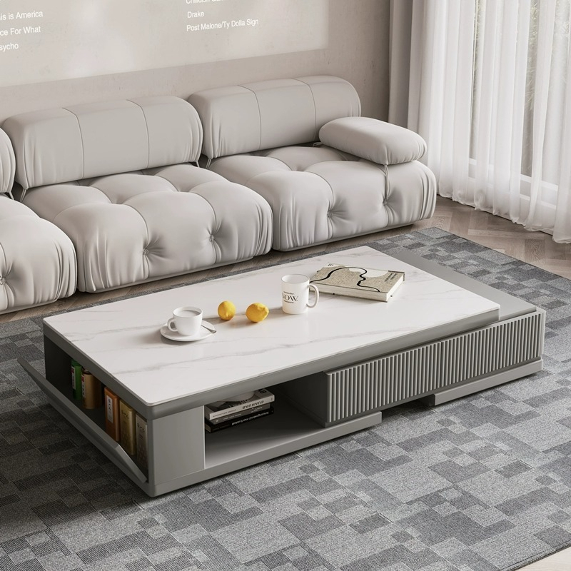 [Pre-order] Rock panel coffee table living room home 2023 new living room coffee table light luxury high sense simple modern Italian minimalist table-Smart-Living