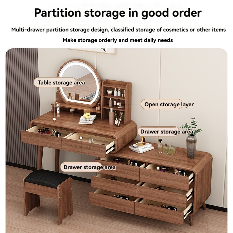 【pre order】Solid wood color dresser, bedroom modern minimalist retractable makeup table, multi-functiona-Smart-Living