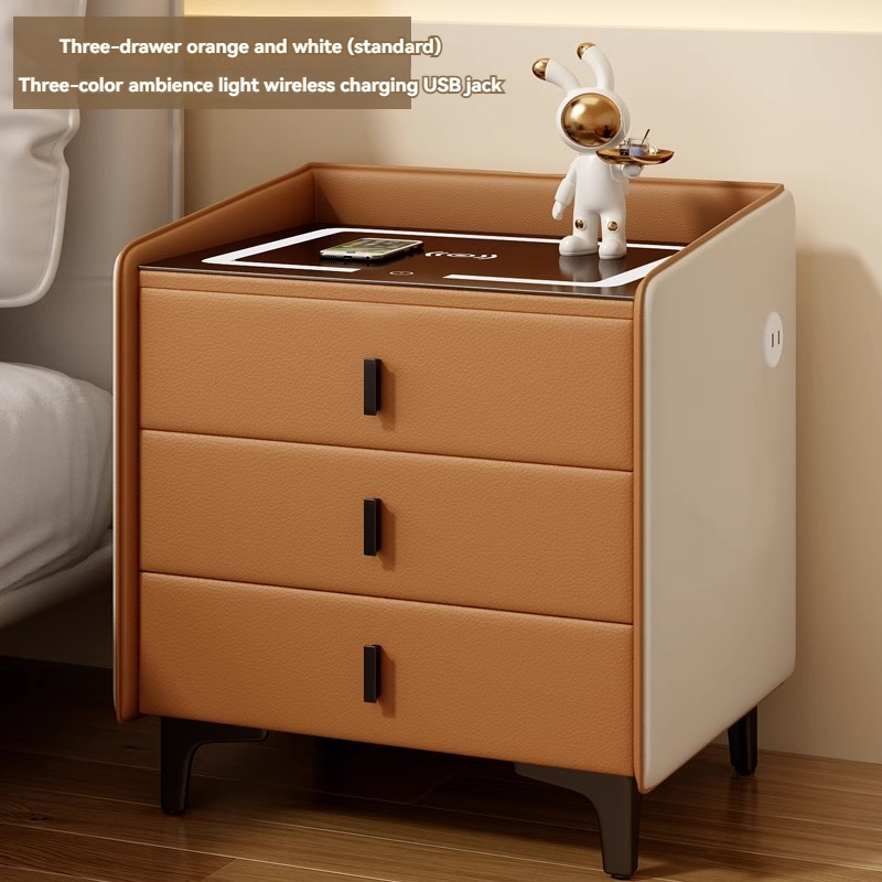 [Pre-order] Smart wireless charging nightstand modern simple bedroom solid wood multifunctional with lock light luxury premium sense of small household -Smart-Living