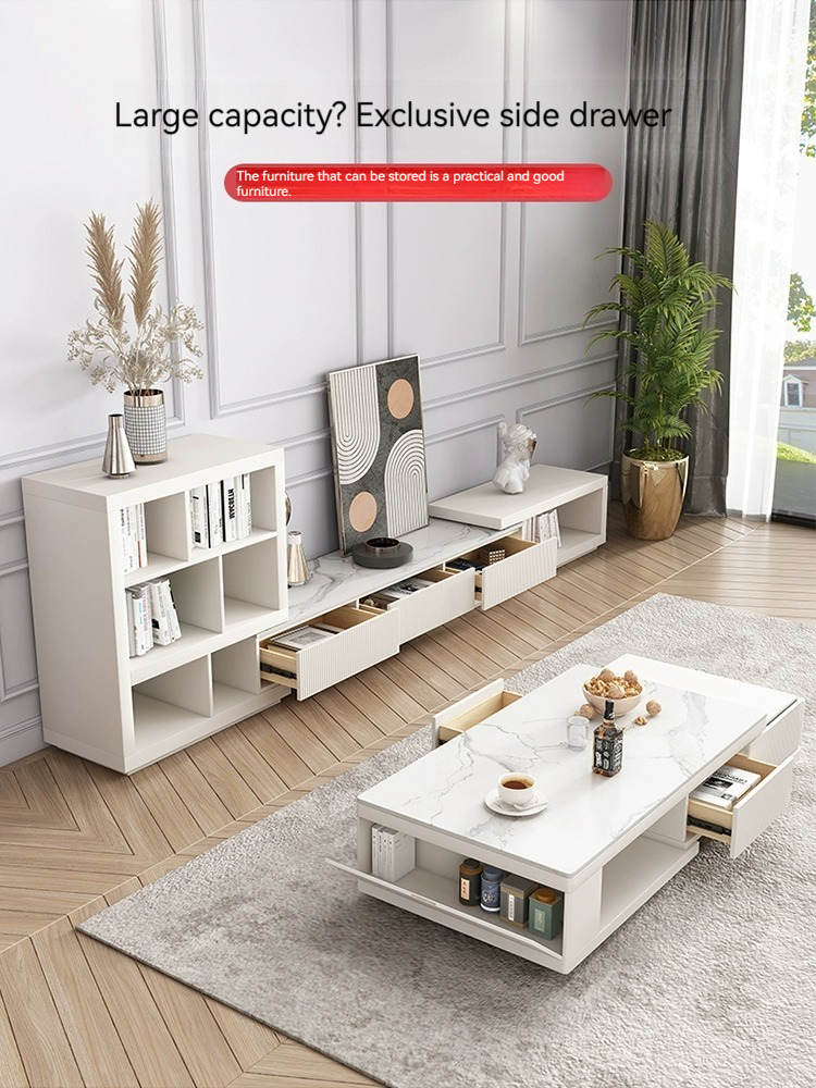 [Pre-order] Italian light luxury rock panel coffee table TV cabinet combination of modern simple small apartment coffee table living room home advanced sense-Smart-Living