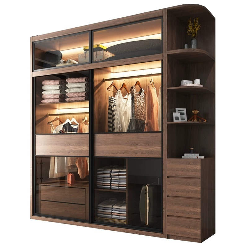 [Pre-order]  Sliding door wardrobe simple modern economical assembly solid wood 2 door sliding door bedroom overall home large wardrobe-Smart-Living