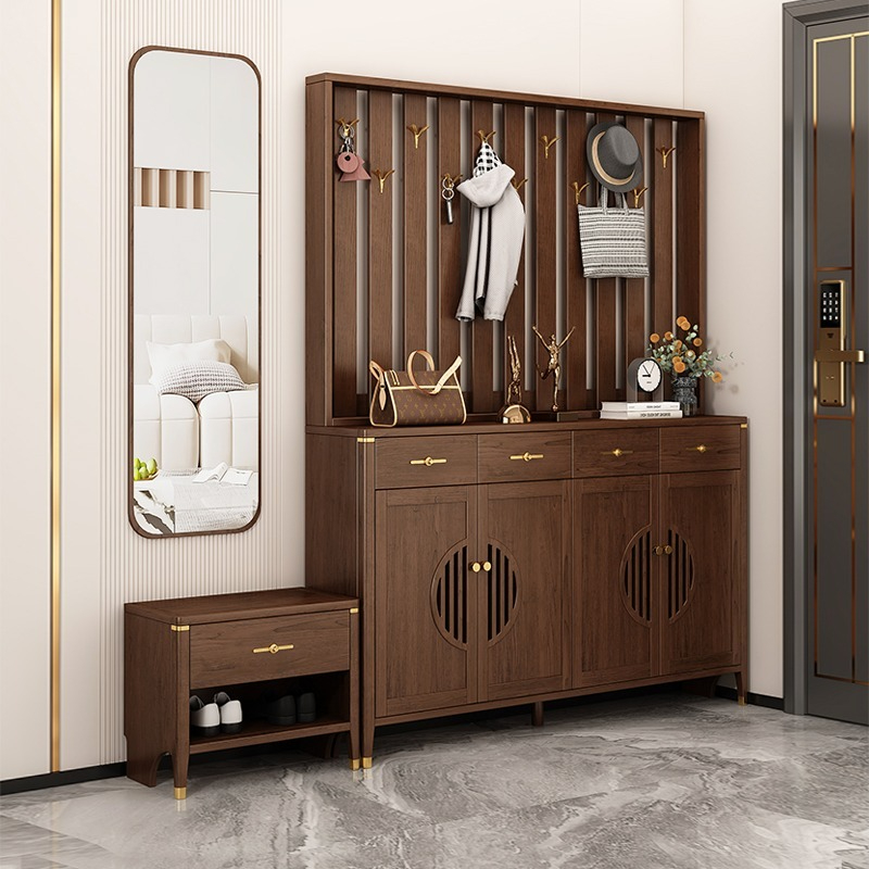 [Pre-order]  New Shoe Cabinet Solid Wood Modern Home Door Hanger One Porch Cabinet With Shoe Stool Partition Cabinet-Smart-Living