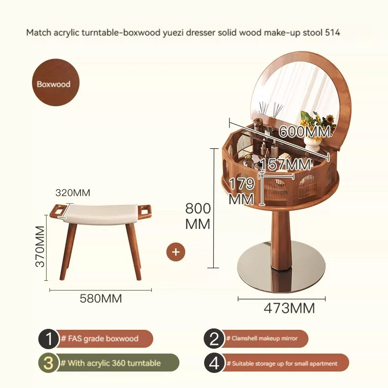 [Pre-order]  American style solid wood dresser, small flip dresser, vintage bedroom, small semi-circular corner dressing table-Smart-Living