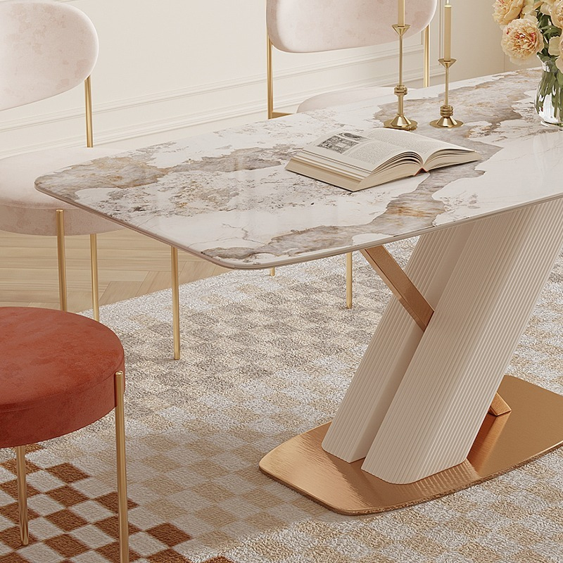 [Pre-order]  Light luxury modern simple Pandora slate rectangular dining table and chairs combination high-end French family small family dining table-Smart-Living