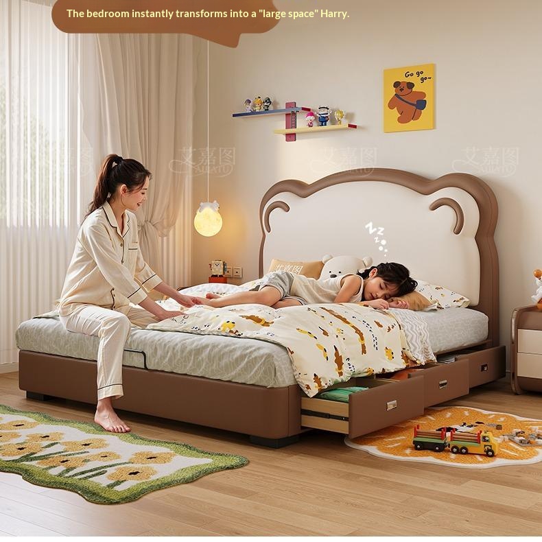 [PRE-ORDER] Internet-Famous Kids' Bed: for Boys, Princess Bed for Girls-Space-Saving, with Storage & Bear-Themed Leather.