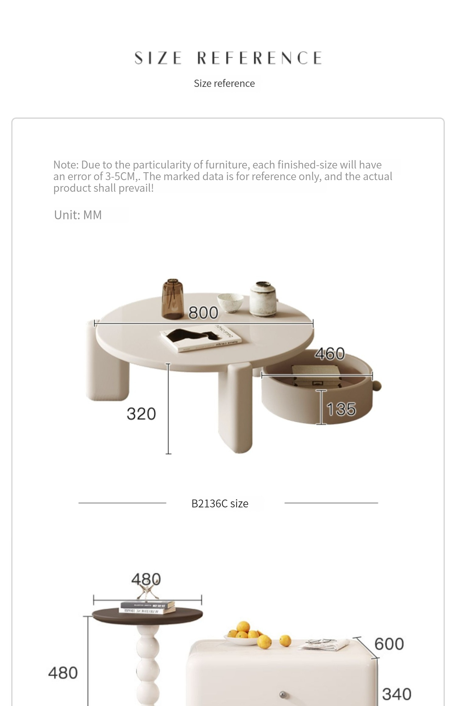 [Pre-order]  Cream style coffee table table living room home small apartment short simple modern round mobile designer TV cabinet combination-Smart-Living