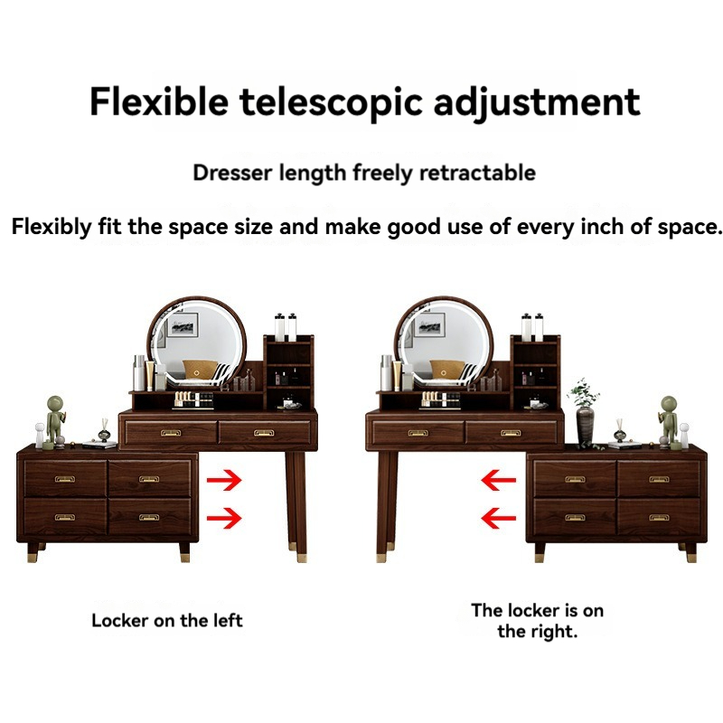 【pre order】New Chinese dresser, bedroom solid wood dressing table, extendable and minimized storage cabinet, integrated simple modern dressing table-Smart-Living