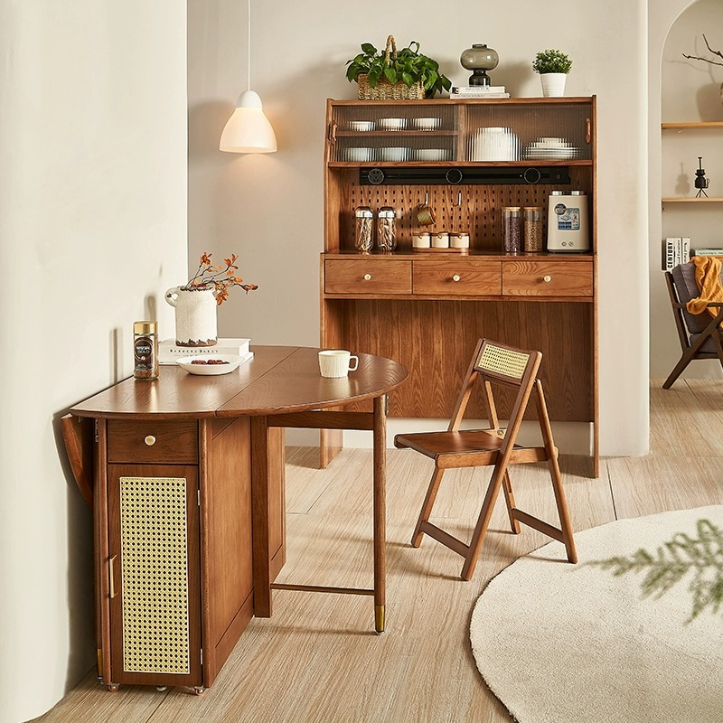 [Pre-order] LEMARS can be stored folding table, integrated cabinet, Nordic solid wood sideboard, wine cabinet, kitchen, combination high cabinet, cupboard-Smart-Living