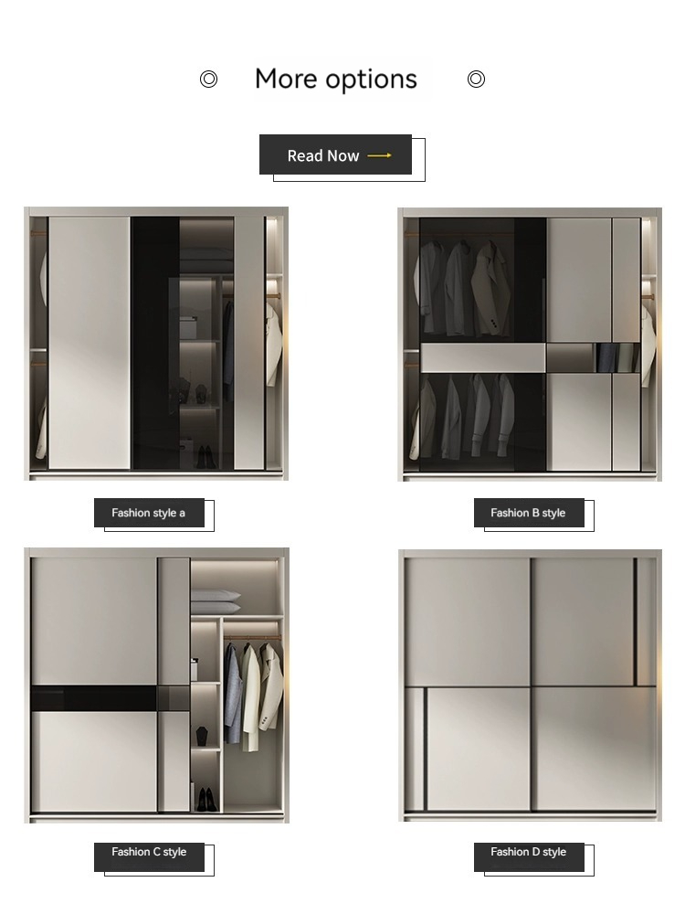 [Pre-order]  Sliding door wardrobe, household bedroom, small unit, modern and simple, light luxury glass door cabinet, sliding door wooden wardrobe-Smart-Living