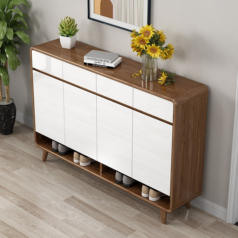 Modern simple solid wood frame shoe cabinet home entrance porch cabinet Nordic storage cabinet living room new Chinese style foyer cabinet