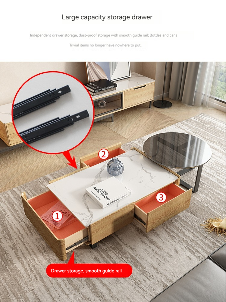 [Pre-order] Nordic slate high and low coffee table TV cabinet combination simple modern living room furniture light luxury small apartment storage tea table-Smart-Living