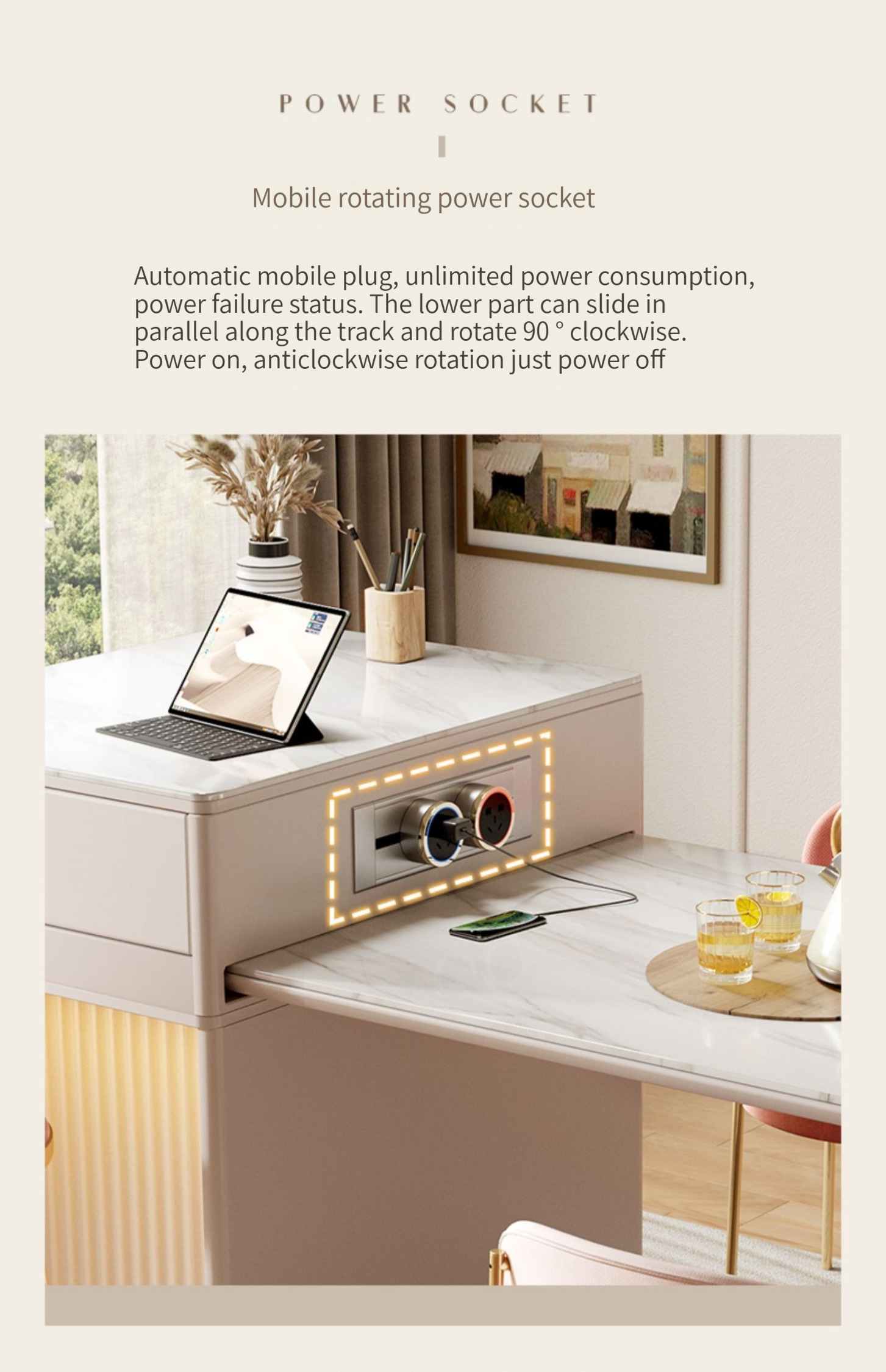 [Pre-order]  Light luxury cream wind island platform slate dining table restaurant home modern simple storage integrated dining table and chairs telescopic dining table-Smart-Living