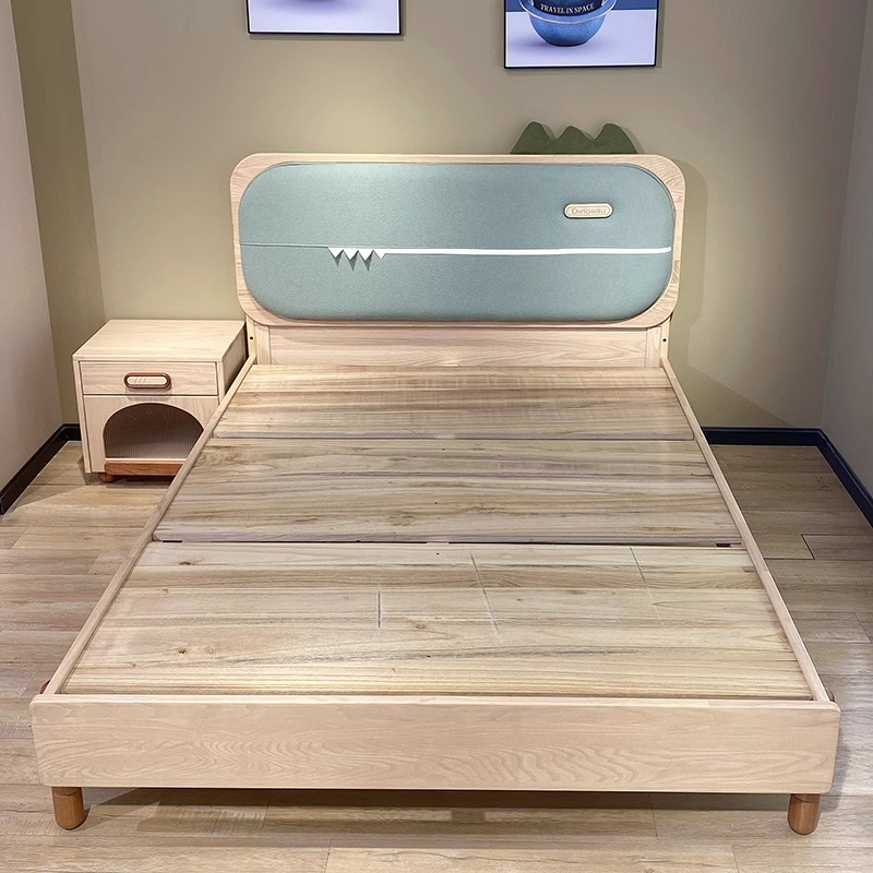 Solid wood children's bed, adolescent bed, children's bedroom furniture, 1.2m 1.5m white wax wood soft package, bed package installation-Smart-Living
