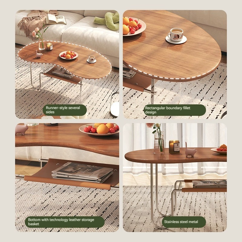 [Pre-order]  Kaciti cashew small apartment shaped solid wood simple vintage cloud oval wabi-sabi style living room small coffee table-Smart-Living