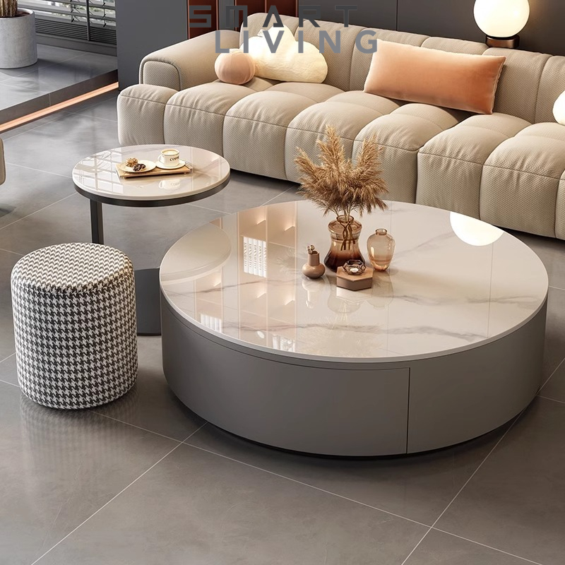 [Pre-order]  Rock Slab Coffee Table / TV Console Living Room Household Light Luxury Modern Simple Round Premium Sense Net Red Small Household Side Table-Smart-Living