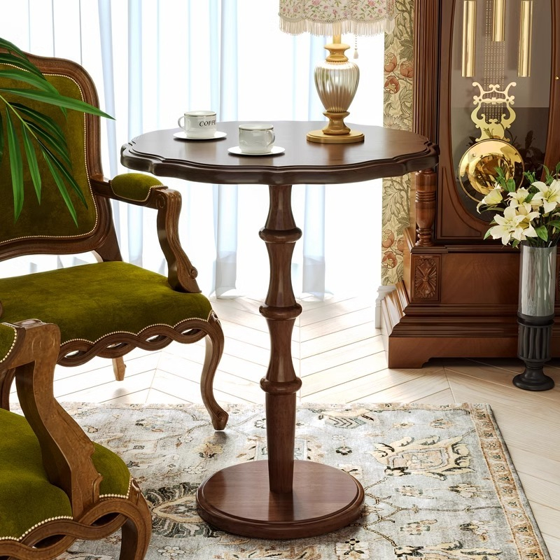 [pre order]French vintage solid wood small round table, mini coffee table, black bedside corner, small negotiation table-Smart-Living