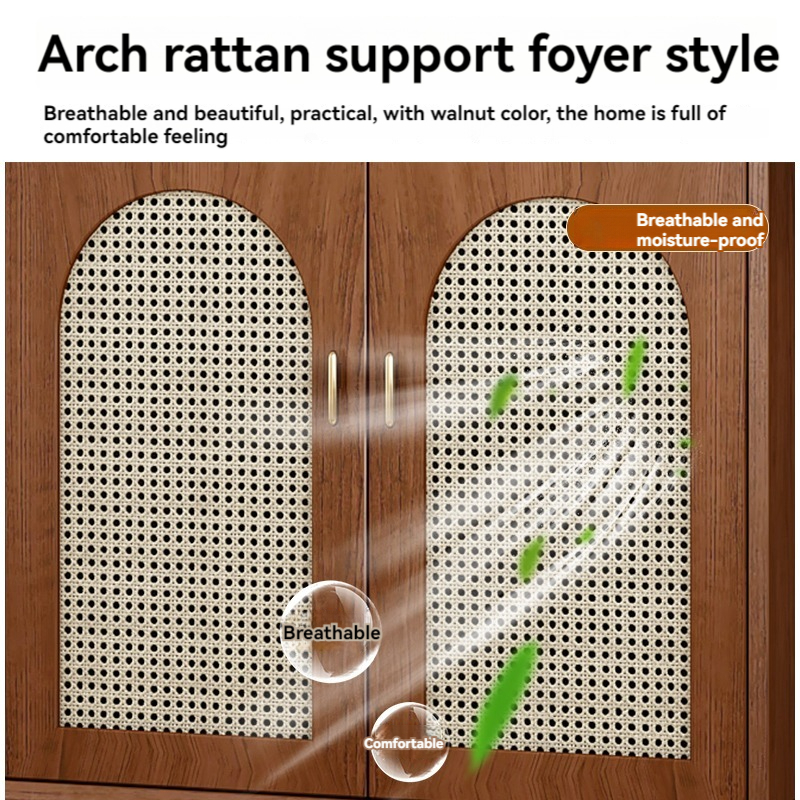 [Pre-order]  High foot shoe cabinet home door living room wall storage hall cabinet into the household retro imitation rattan storage partition cabinet-Smart-Living