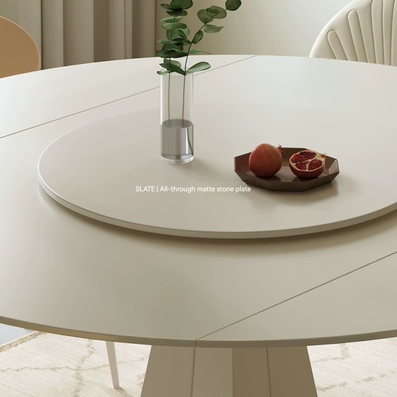 [Pre-order]  Cream style dining table and chair combination simple modern household rotary telescopic dining table small apartment multi-functional slate dining table-Smart-Living