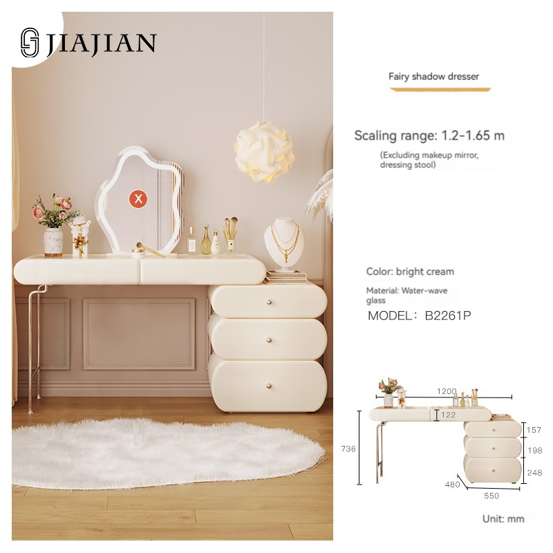 [Pre-order]  French cream style dresser, bedroom modern and simple storage, integrated dresser glass, light luxury luxury dressing table-Smart-Living