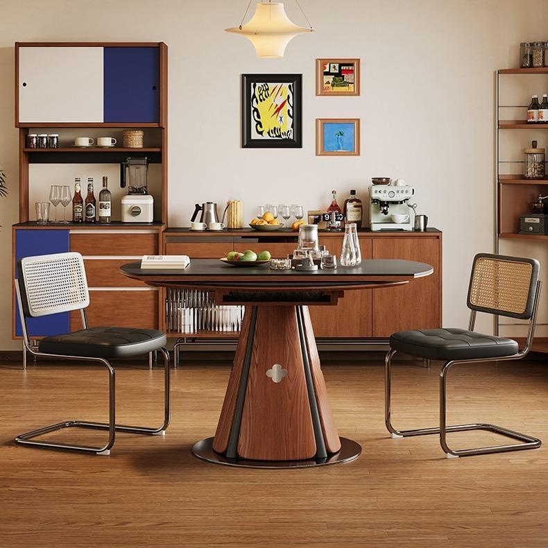 [PRE-ORDER] Solid Oak Vintage-style slab dining table, small apartments, convertible round table, foldable dining table.