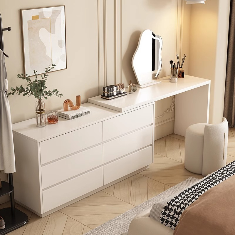 [Pre-order] Oulang solid wood cream style dressing table, desk, integrated bedroom dressing table, storage cabinet, white desk, office desk-Smart-Living