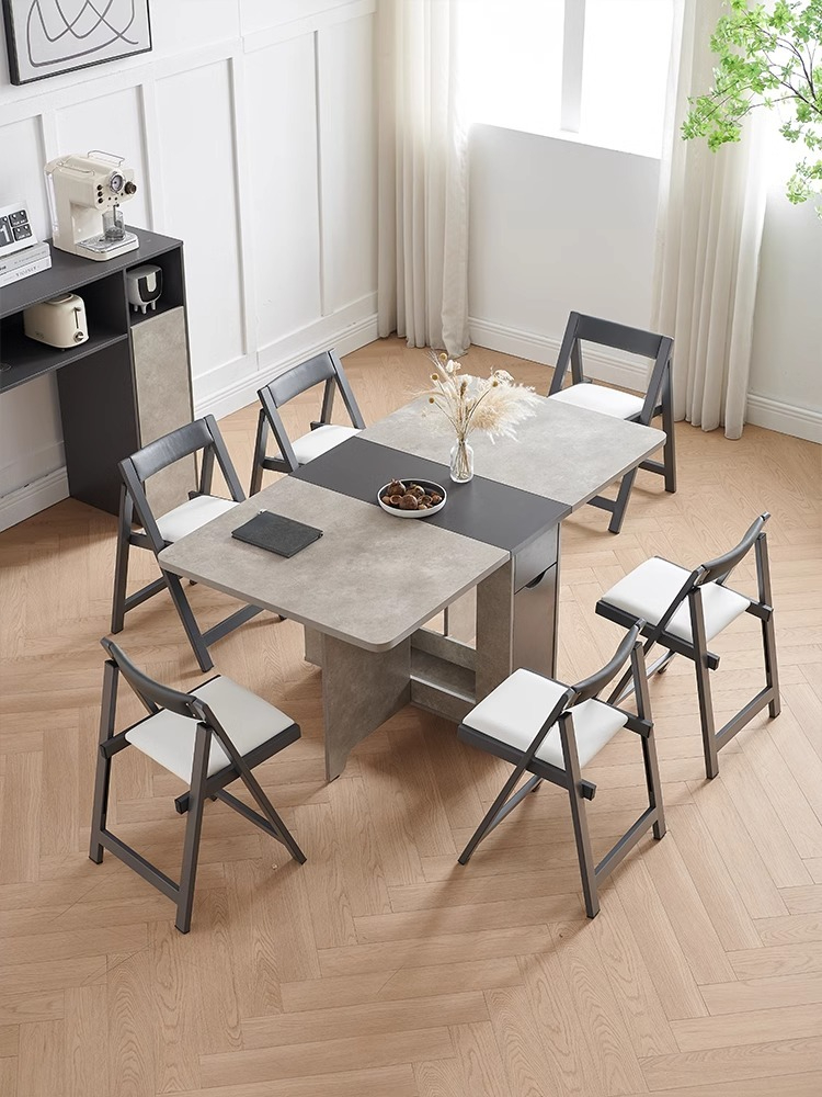 【Showroom】Folding table for small household use modern and simple folding table Nordic functional telescopic rectangular light luxury folding table-Smart-Living
