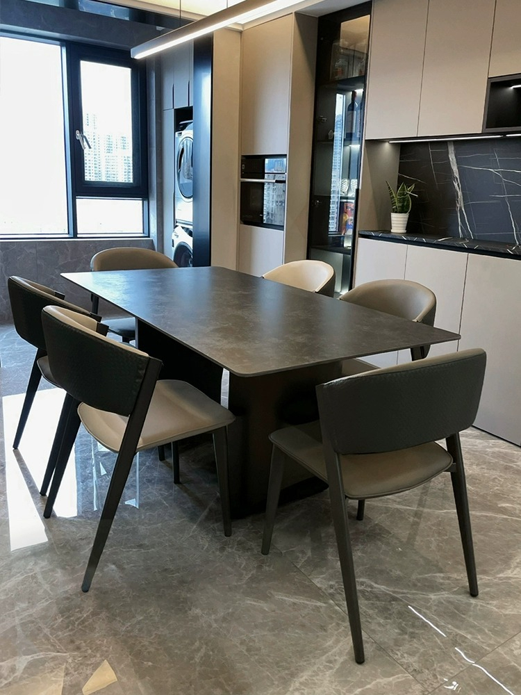 [Pre-order] Dining table Small household modern simple dining table and chair combination dining table rectangular light rock plate dining table-Smart-Living