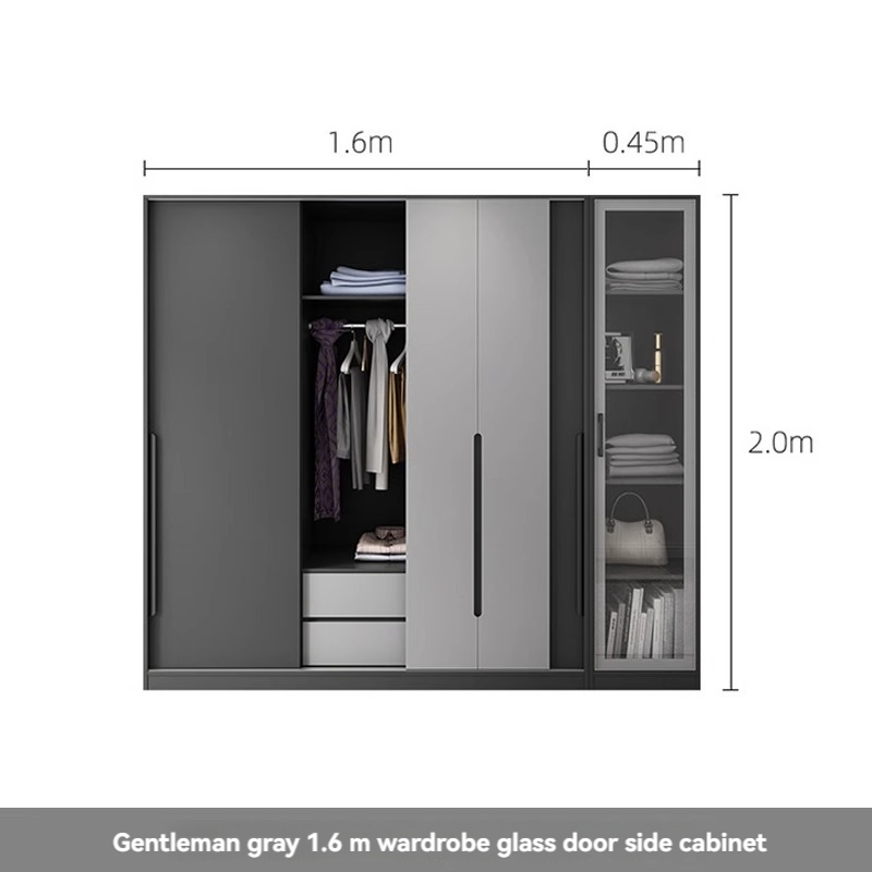 [Pre-order] Oulang Scandinavian modern bedroom sliding door three-door wardrobe simple assembly economy household sliding door wardrobe cabinet-Smart-Living