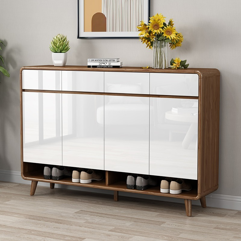 Modern simple solid wood frame shoe cabinet home entrance porch cabinet Nordic storage cabinet living room new Chinese style foyer cabinet