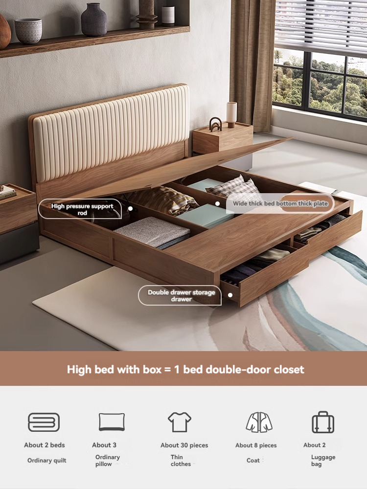 [Pre-order]  Modern simple small apartment high box storage bed Double bed Master bedroom wedding bed floor tatami plate storage bed-Smart-Living