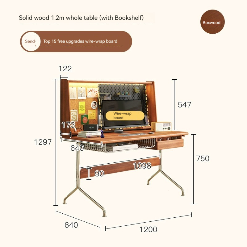 [Pre-order]  Nordic solid wood desk, computer desk integrated Japanese style with bookshelf bookcase, home study table, multifunctional retro desk-Smart-Living