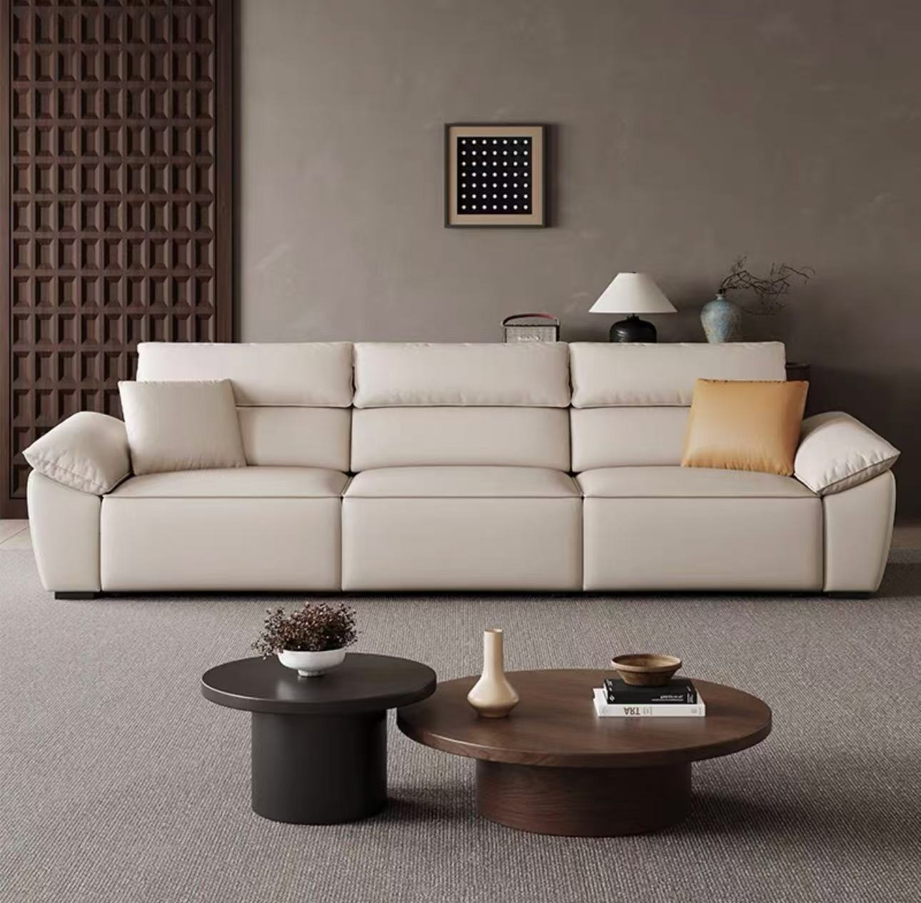 [Showroom display sample]3.05m three-electric position contact surface - thickened textured first-layer cowhide/electric retractable model + tipping table-Smart-Living