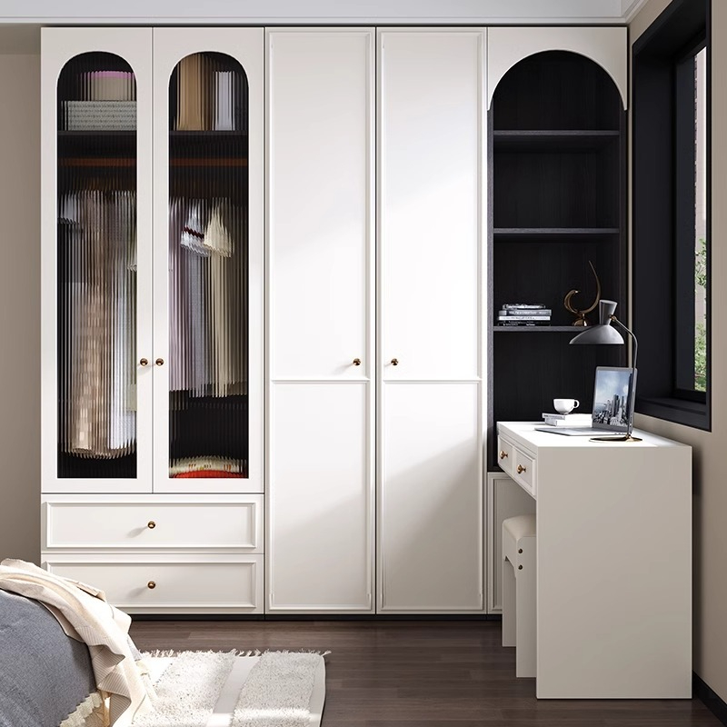 [Pre-order]  Northern Europe a door to the top of the wardrobe home bedroom storage cabinet small apartment modern simple corner desk wardrobe-Smart-Living