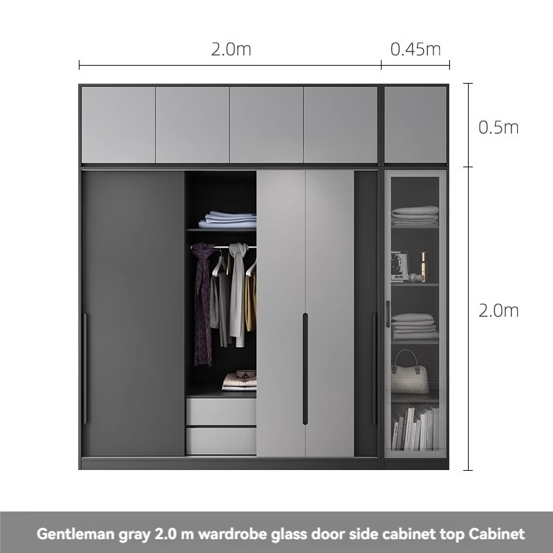 [Pre-order] Oulang Scandinavian modern bedroom sliding door three-door wardrobe simple assembly economy household sliding door wardrobe cabinet-Smart-Living