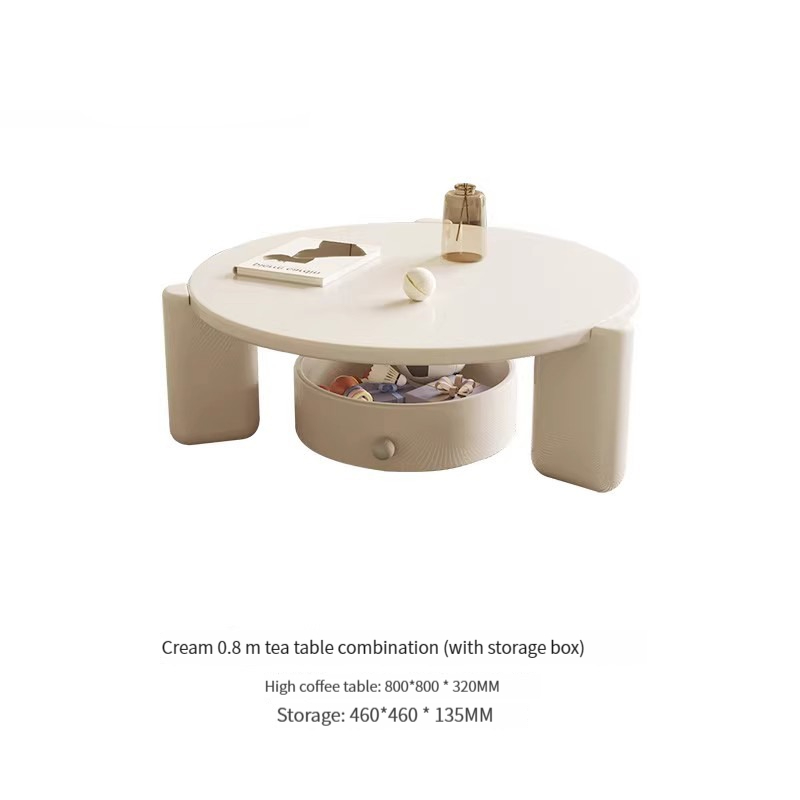 [Pre-order]  Cream style coffee table table living room home small apartment short simple modern round mobile designer TV cabinet combination-Smart-Living