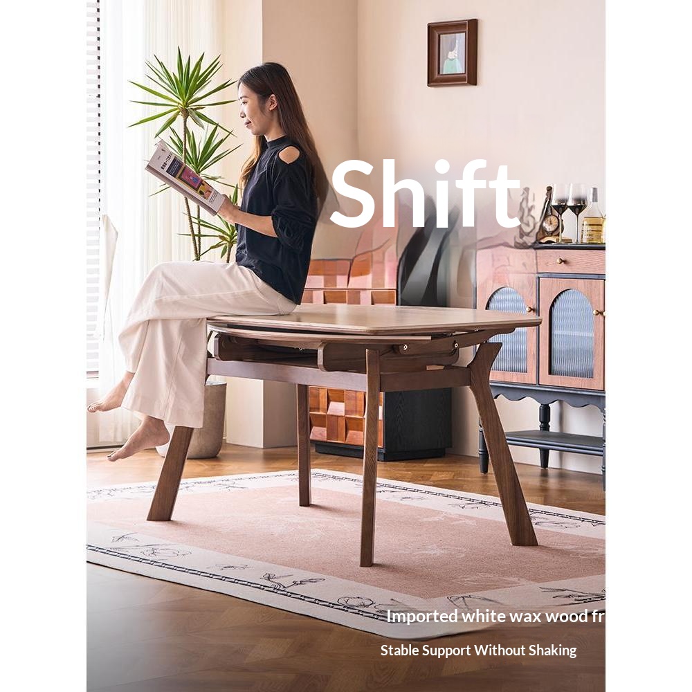 [PRE-ORDER] Solid Vintage-style wind tunnel stone slab solid wood telescopic dining table.